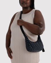 Load image into Gallery viewer, Small Nylon Crescent Bag, Black and Sky Blue Micro Dot