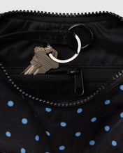 Load image into Gallery viewer, Small Nylon Crescent Bag, Black and Sky Blue Micro Dot