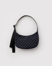 Load image into Gallery viewer, Small Nylon Crescent Bag, Black and Sky Blue Micro Dot
