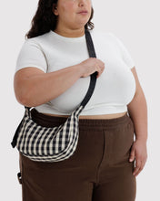 Load image into Gallery viewer, Small Nylon Crescent Bag, Black and Cream Gingham
