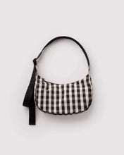 Load image into Gallery viewer, Small Nylon Crescent Bag, Black and Cream Gingham
