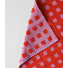 Load image into Gallery viewer, Squares Woven Terry Tea Towel – Lilac/Warm Red
