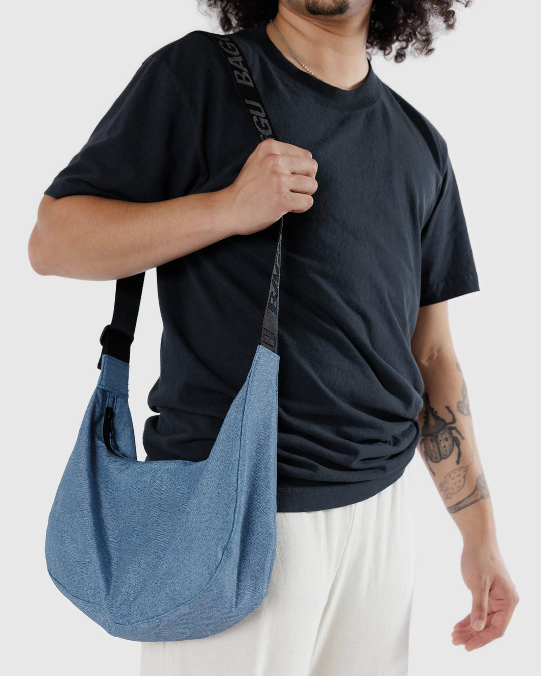 Medium Nylon Crescent Bag, Digital Denim