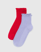 Load image into Gallery viewer, Lettuce Edge Socks, Lavender &amp; Red (set of 2)
