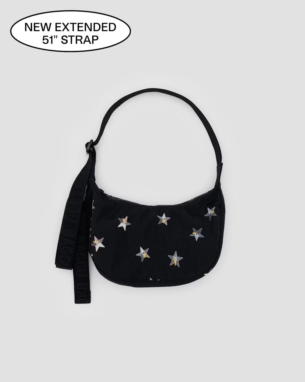 Small Nylon Crescent Bag, Printed Star Sequins