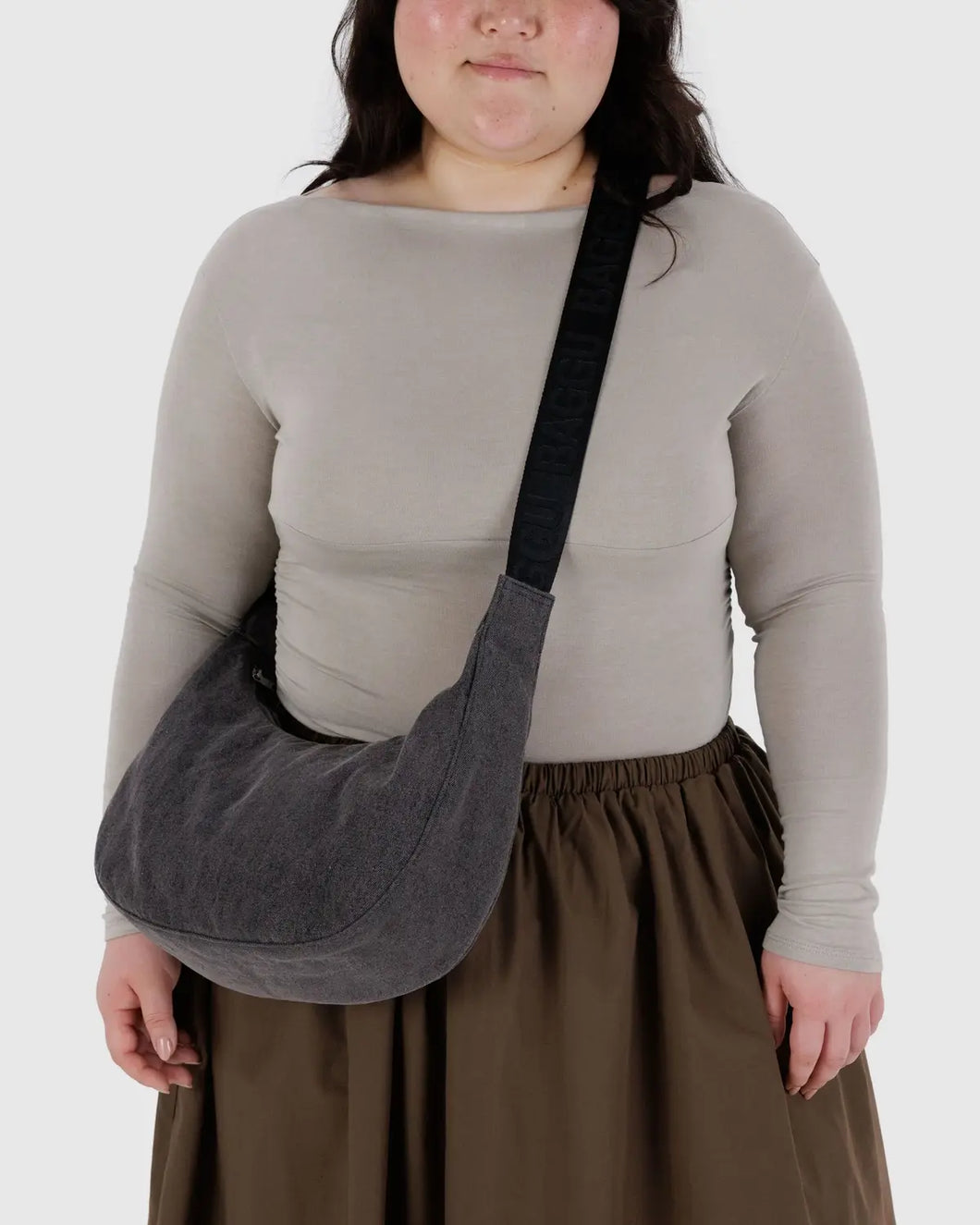Medium Crescent Bag, Washed Black Denim