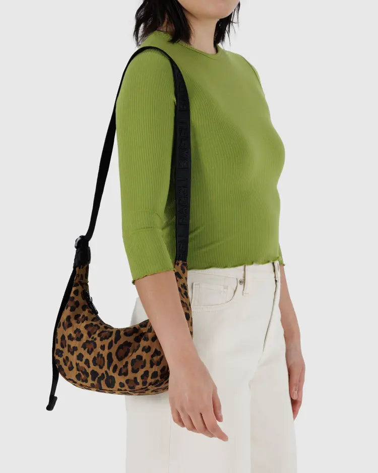 Small Nylon Crescent Bag, Leopard