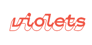 Red logo that says “violets” in cursive writing. Outlined on the bottom and bouncing downward in 4 steps.