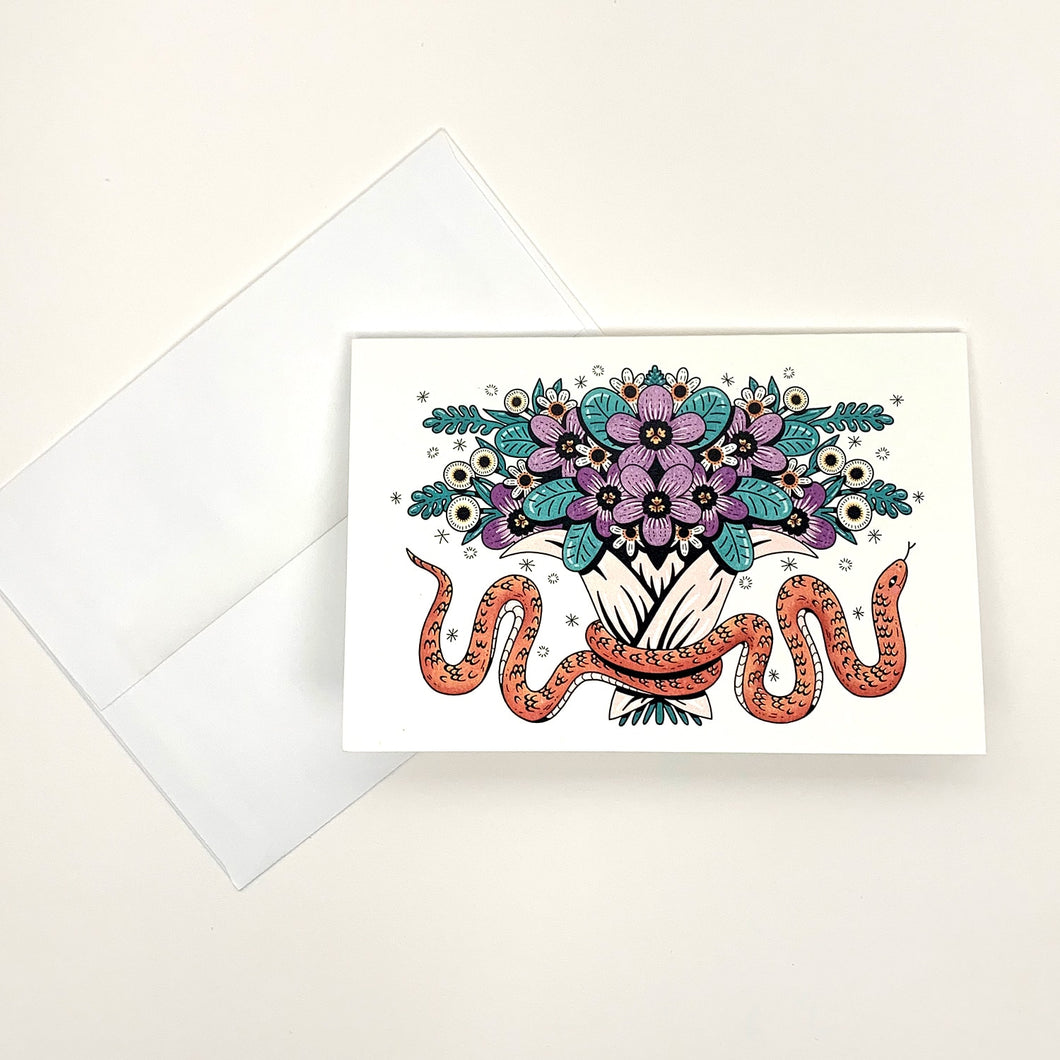 Snake & violet bouquet card